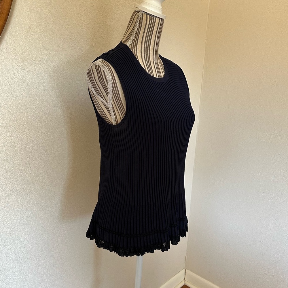 Theory Navy Ribbed Tank Ruff Bottom Woman's M - Picture 7 of 10
